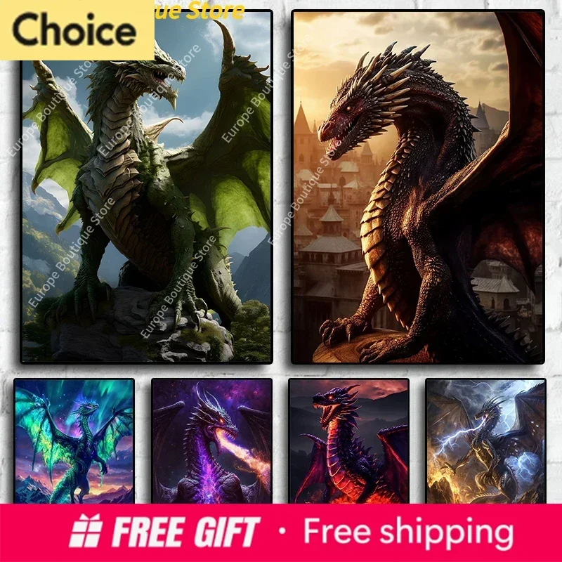 2026 Fantasy Dragon Mythical Animal Posters and Prints Diamond Painting Wall Art Pictures for Living Room Home Decoration Cuad