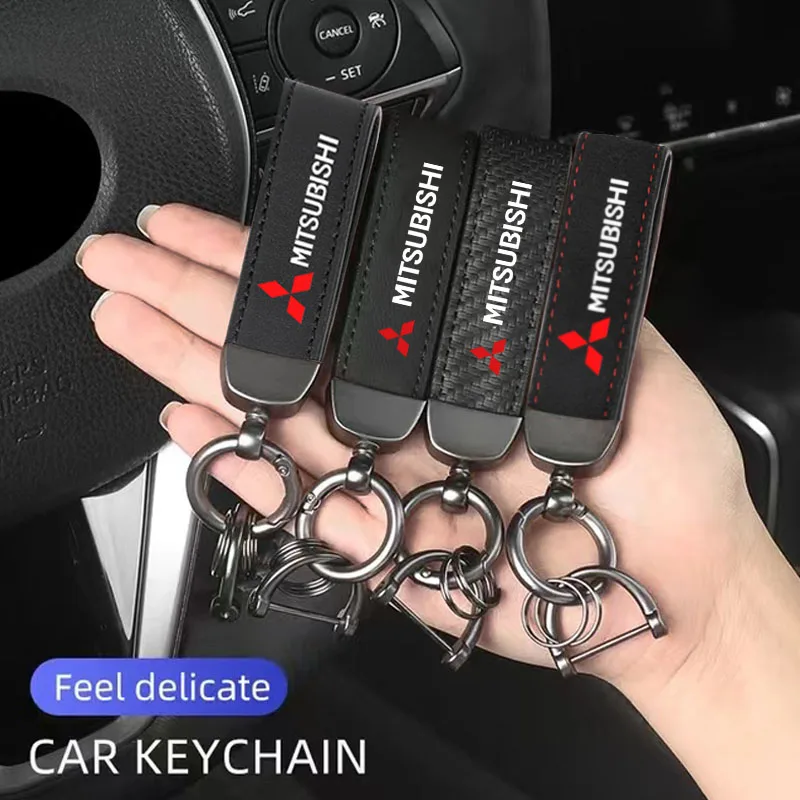 Leather Car Keychain Car Keyrings Auto Accessories For Mitsubishi Eclipse Lancer Outlander Pajero ASX Colt I200 Delica Triton Ex