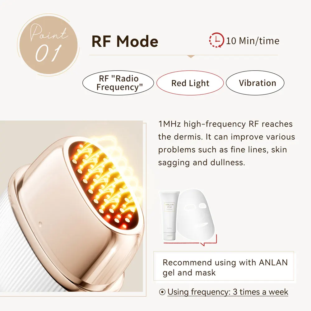 ANLAN Multi-Polar RF Schönheitsgerät zur Hautstraffung, Anti-Aging, Faltenbehandlung, 3-Farben-LED, Hautpflege, 24K Gold Gesichts-Radiofrequenz-Massagegerät – Detail 7