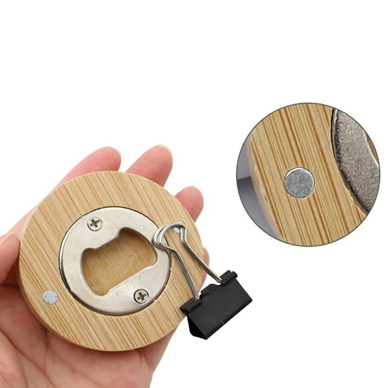 Enjoy New 30PCS DIY Bamboo Round Shape Bottle Openers Coaster Fridge Magnet Refrigerator Sticker Bar Decoration Beer Bottle Open