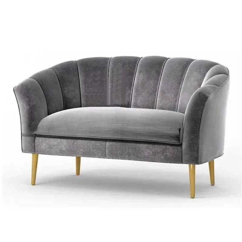 Nordic Modern Light Grey Velvet Sofa Furniture Club Leisure Sofa Studio Stainless Steel Reception Sofa