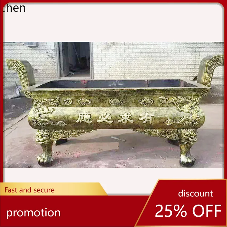 Cz outdoor copper iron round incense burner with lid paper burning stove ancestral hall cast iron rectangular flat mouth