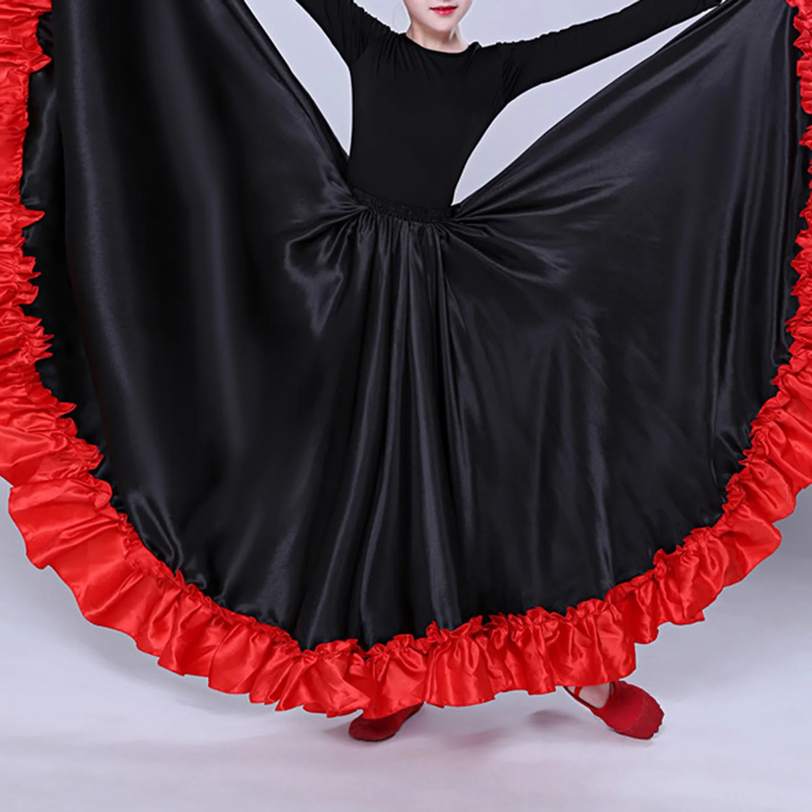 Womens Spanish Flamenco Ballroom Jazz Lyrical Mexican Flamenco Full Circle Performance Skirt Big Swing Long Skirts