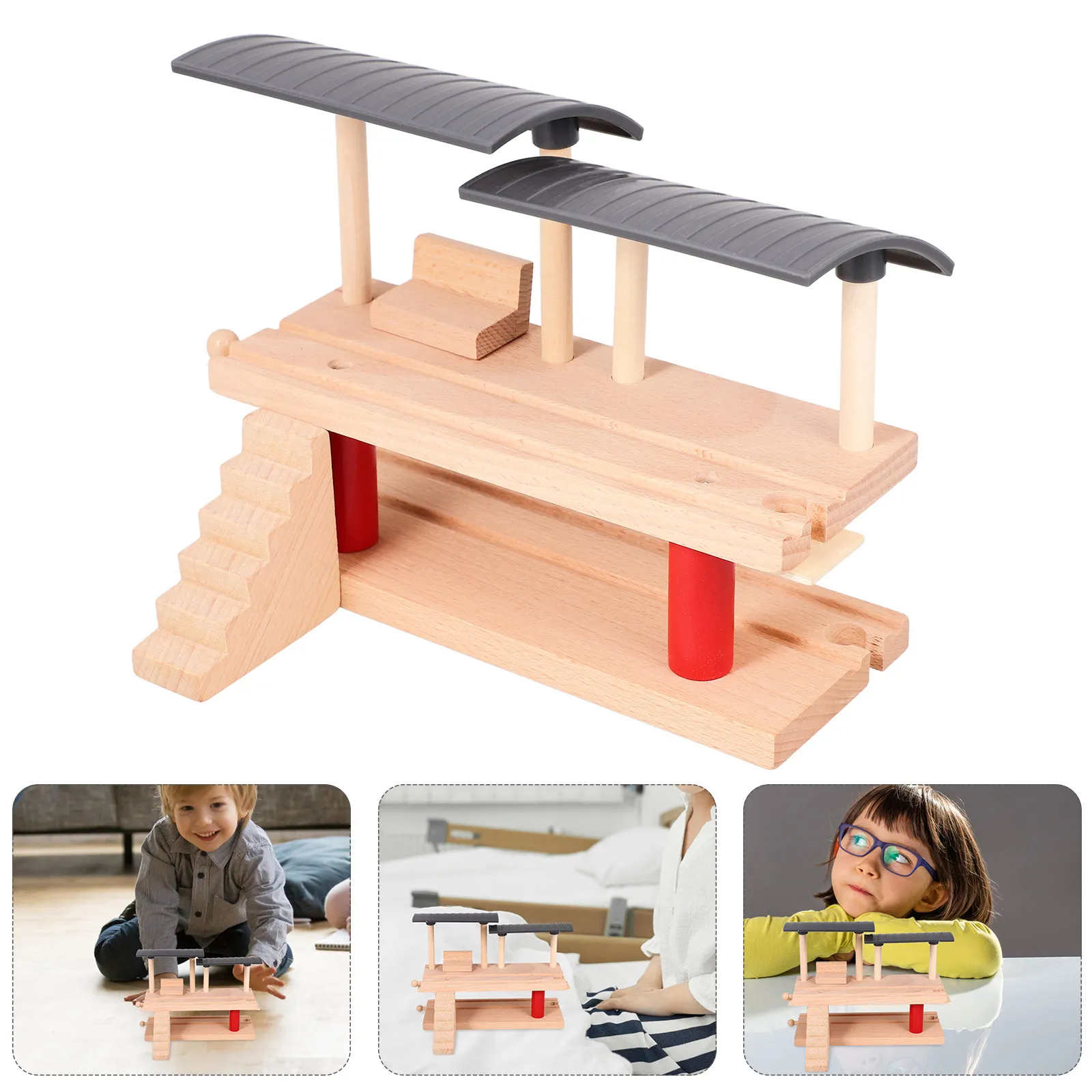 

Double-Deck Wooden Railway Station Platform DIY Train Track Railway Scene Accessories Creative Kids Plaything Pretend Kids Model
