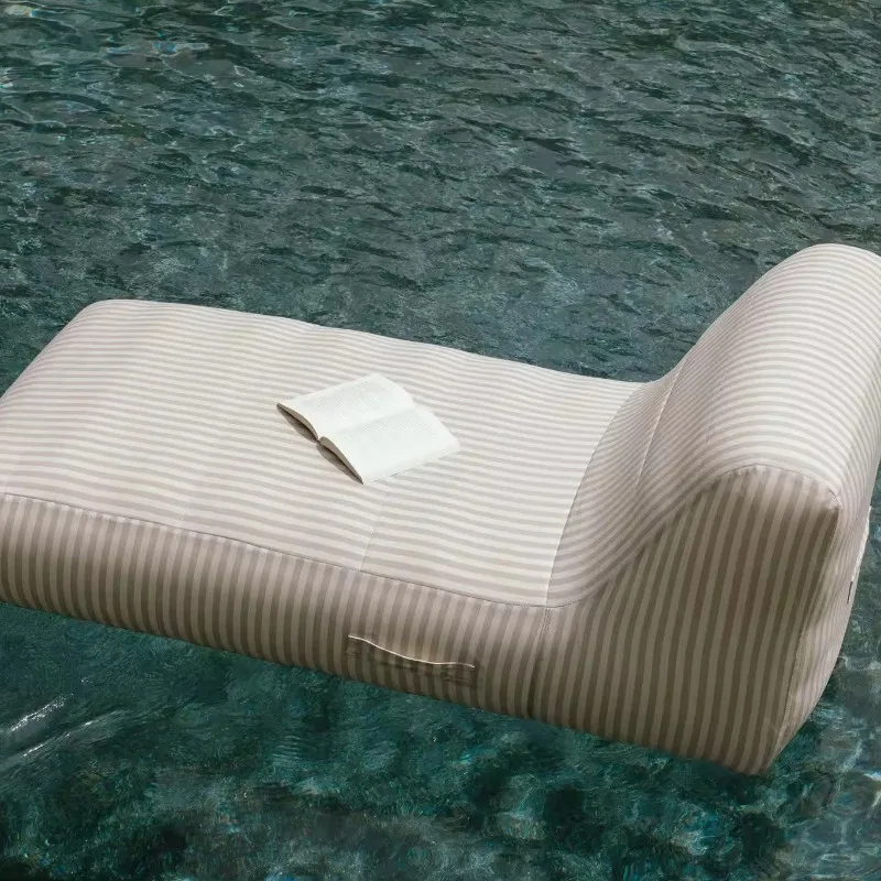 Inflatable Pool Float Luxurious Poolside Lounge Chair, Ivory/flax Stripe, Sun Lounger, Inflatable Lounge Chair