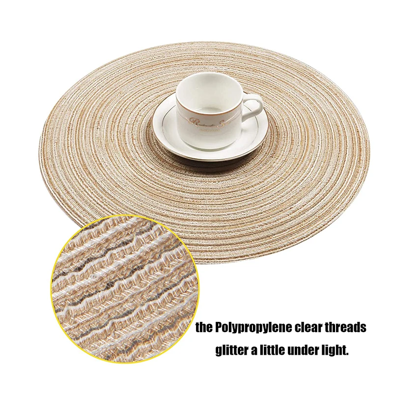 Wholesale Round Placemats Set of 6 for Dining Table Woven Heat Resistant Anti Slid Cotton Kitchen Table Mats 15 Inch