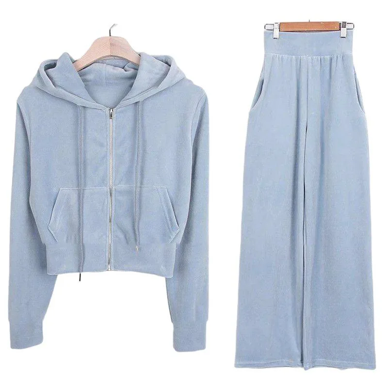 Hoodies Velvet Zipper Sweatshirt and Pants Autumn Winter Women Velour Pant Suit Hoodies Zipper Sweatsuit Women\'s Sport Suit