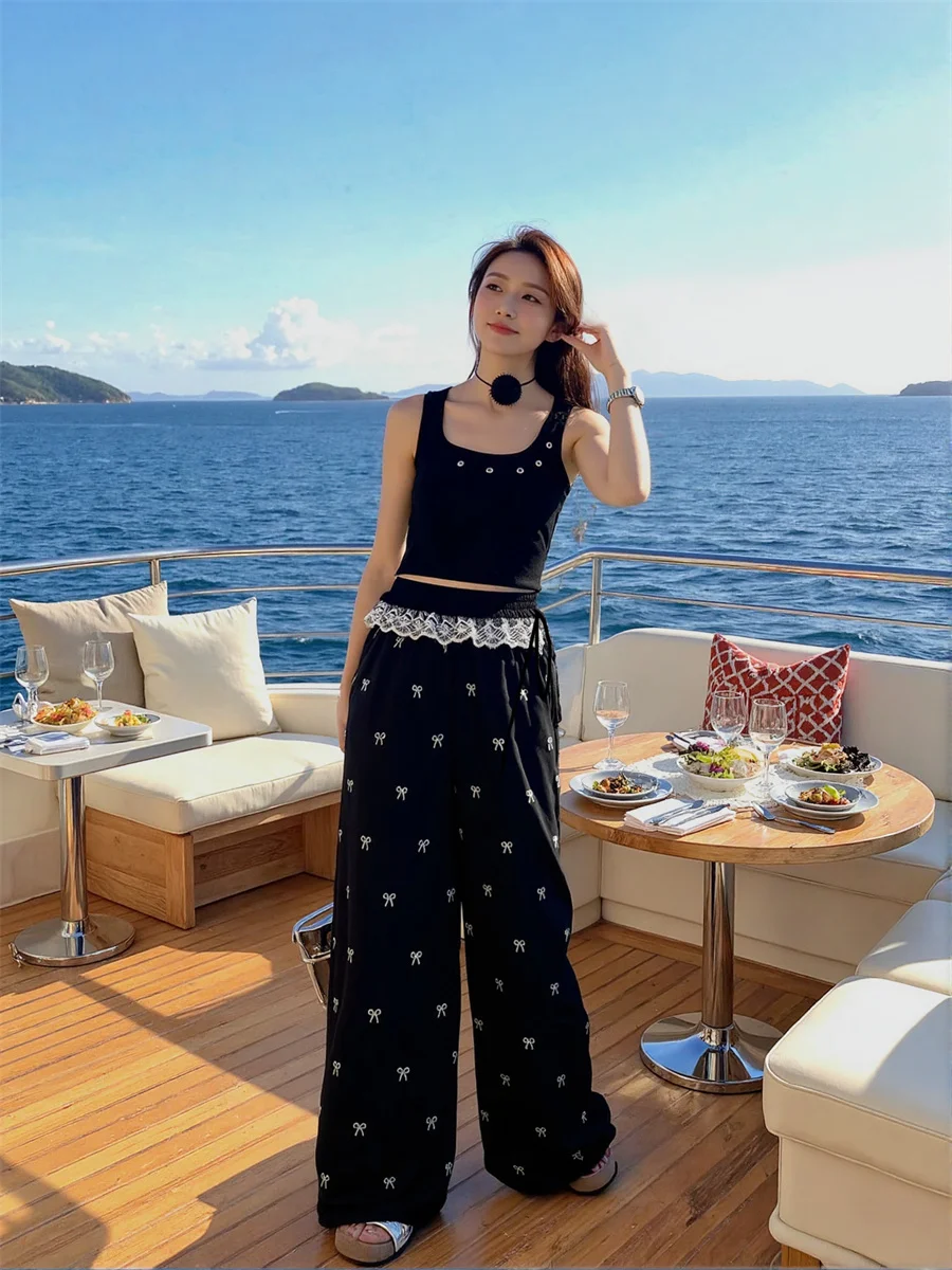 المرأة السراويل الفضفاضة الأسود المشمش نمط غير رسمي ثنيات المرأة النسيج الأنيق فضفاض واسعة الساق عالية الخصر ملابس الحفلات المسائية الرسمية #2