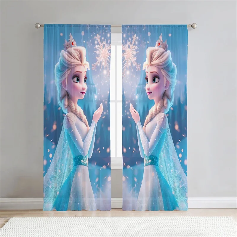 

Voile Curtains Transparent Princess Elsa Girls Room Decoration Light-transmitting Warm Romantic Room Atmosphere Bedroom Decor