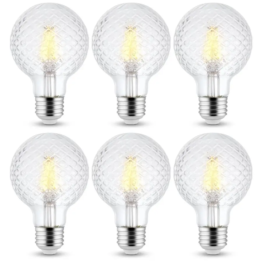 

Лампочка, 6 упаковок, 5,5 Вт, G25, светодиодная лампа накаливания E26, средняя основа, 40 Вт, эквивалент, 3000 К, теплый белый, 500 люмен, регулировка яркости, реженое стекло