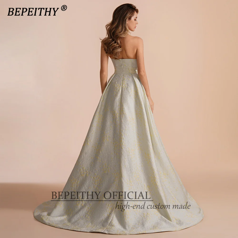 BEPEITHY Customized A Line Strapless Long Evening Dress Party Elegant For Women 2023 High Slit Formal Occasion Vintage Prom Gown