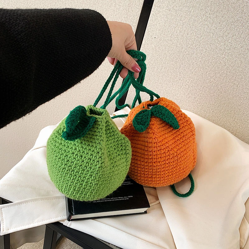 Hand-woven crochet wool bag fruit orange lovely cross-body women\'s bag ins knitting mini bag lovely fashion women\'s bag