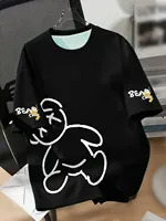 T-shirt d'été respirant à col rond pour hommes, avec motif imprimé ours de dessin animé, adapté au quotidien et aux cadeaux de week-end aux amis 3