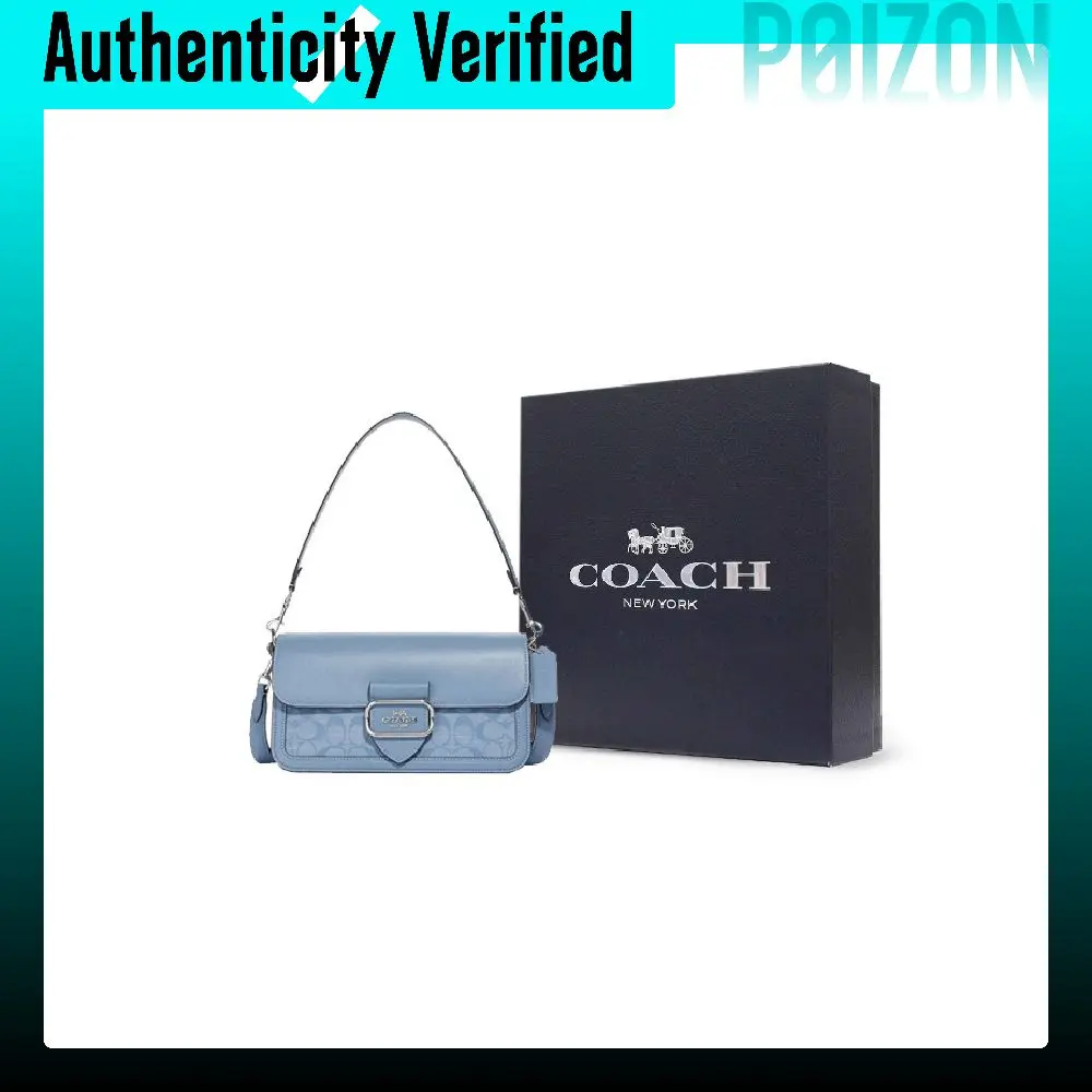 COACH Morgan Cow Leather With Textile Shoulder Bag, Handbag, Shoulder Bag Medium Women's Light Blue CH137-SVM6A