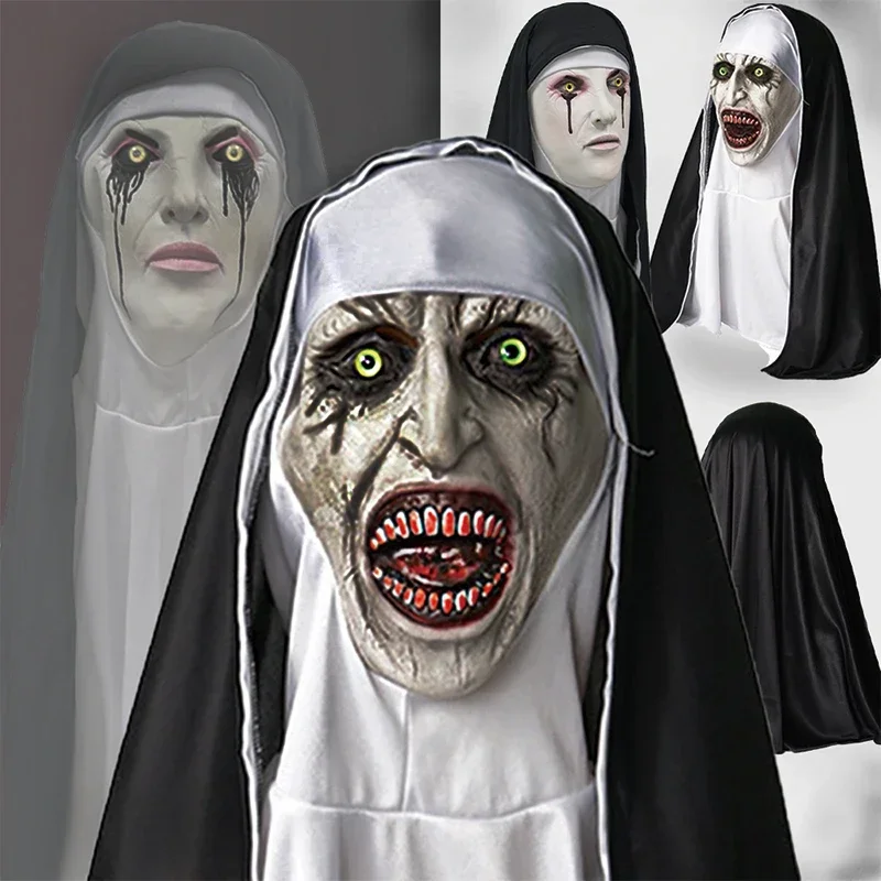 

Halloween The Conjuring 2 Horror Nun Latex Mask Sister Headscarf Cosplay Scary Ghost Face Headgear Carnival Party Costume Props