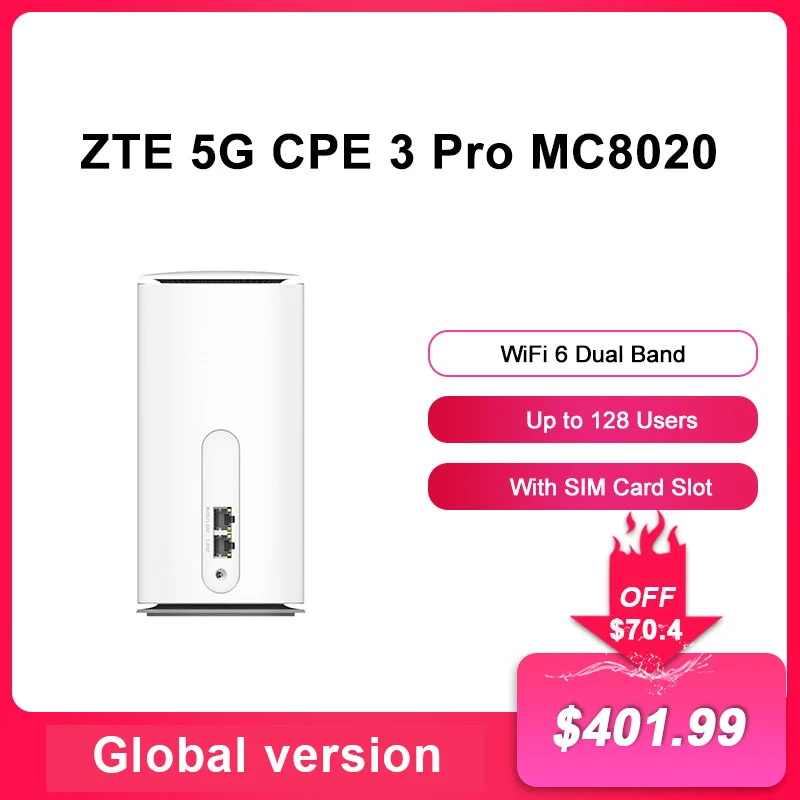 

Original ZTE 5G CPE MC8020 WIFI 6+ Dual Band 5400Mbps Mesh Wifi Extender Wireless Routers With SIM Card Slot 5G 4G LTE Network