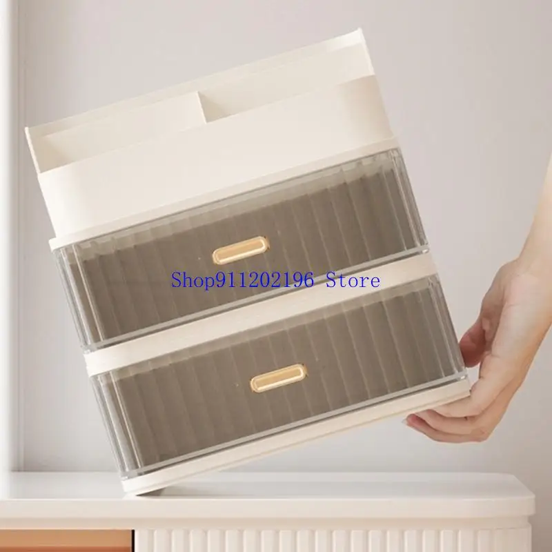 P82A Stackable Desk Cosmetic Organiser Multi Compartment Plastic Storage Case with Drawer For Bedroom Vanity Countertop