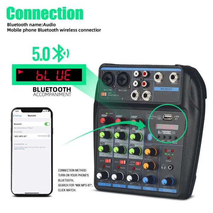 Live streaming 4-channel mixing console sound card power adapter, professional karaoke stage performance 4-channel small
