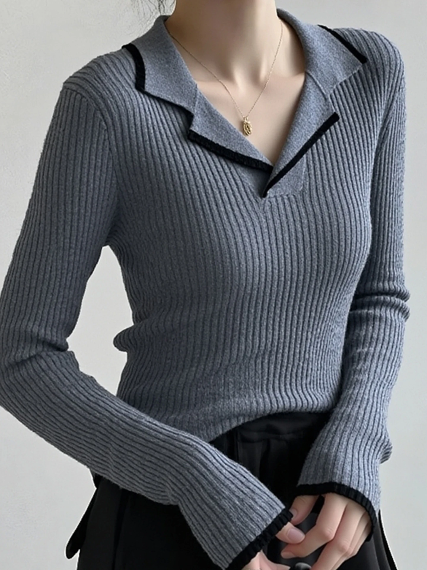 Suéter de Cachemira para Mujer, Cuello Csero, Manga Larga, Corte Ajustado, Estilo Simple, ueso, Sensación de Alta Gama, ...