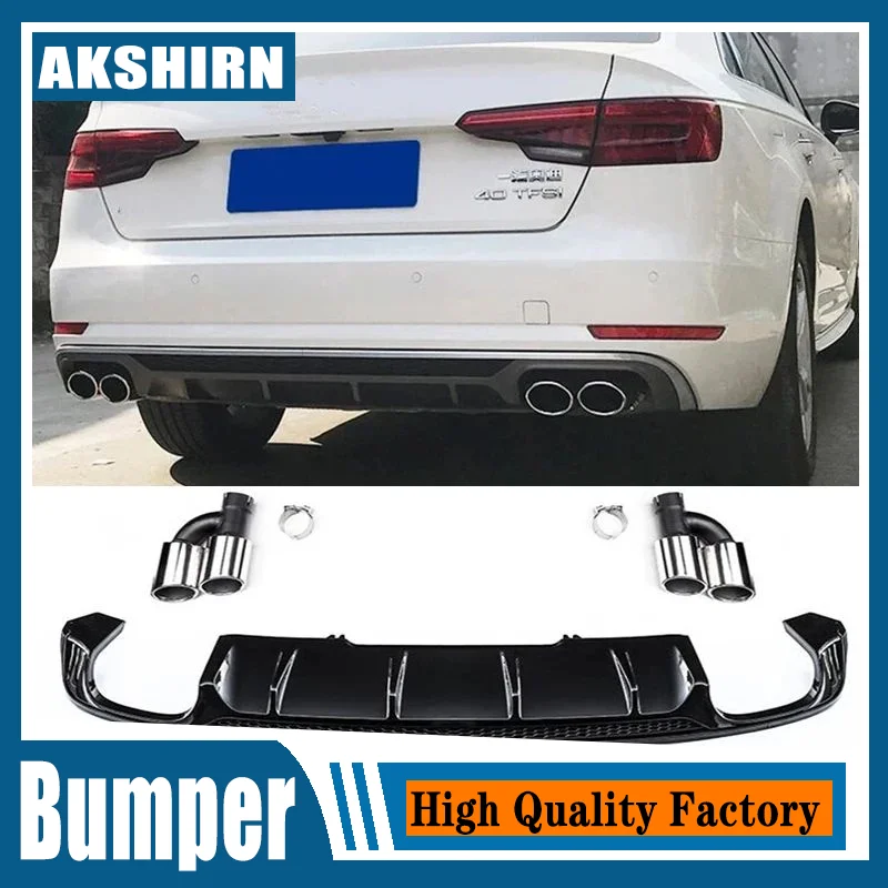 ABS Rear Bumper Lip Diffuser Spoielr Exhaust for Audi A4 B9 S4 Sline 2016-2019 Car Styling 