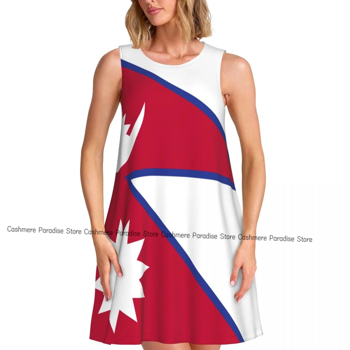 فستان نسائي علم نيبال صيفي كاجوال فساتين تي شيرت لتغطية الشاطئ فستان بدون أكمام #3