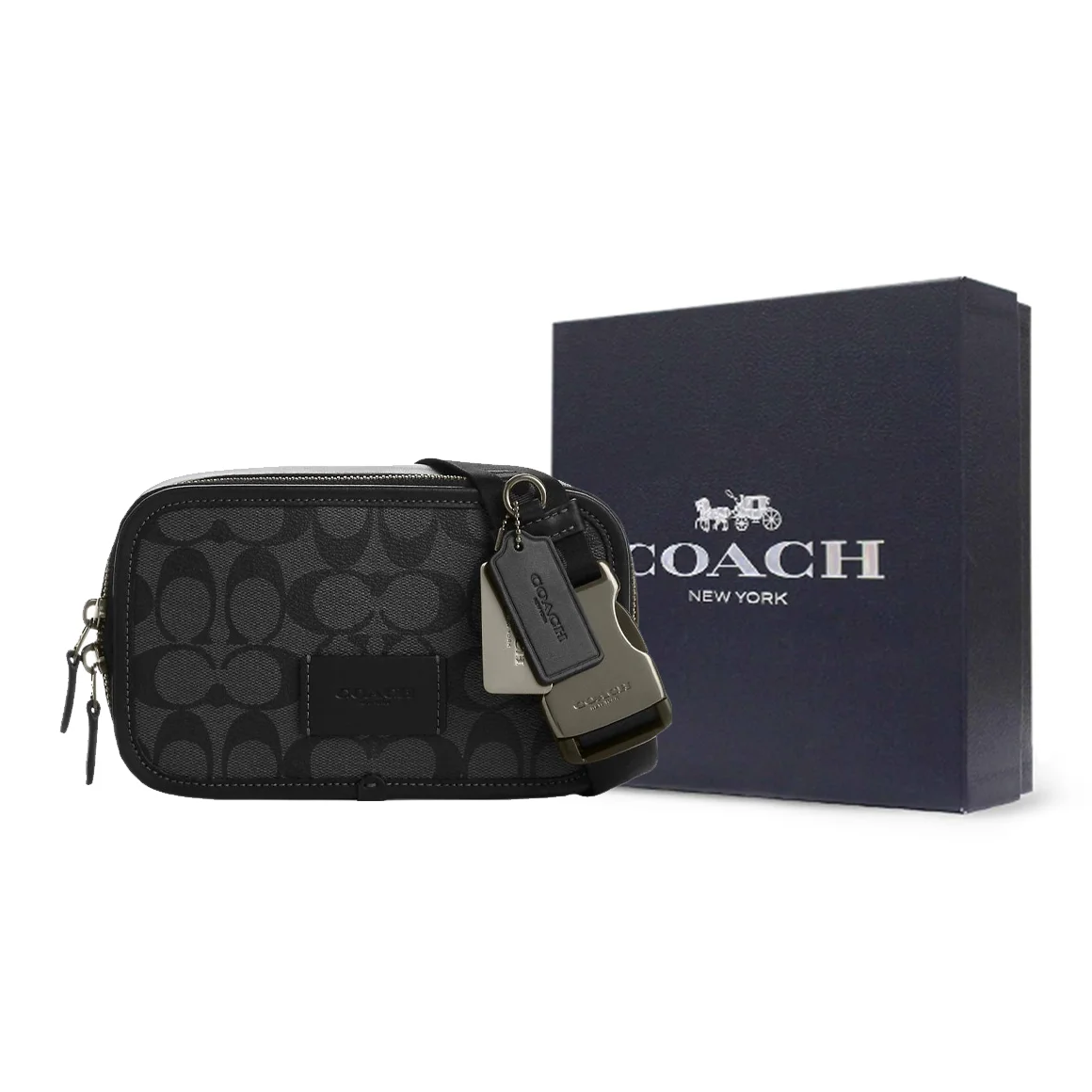COACH Coated Canvas With Leather One Shoulder Crossbody Fanny Pack Small Men's Black CM106-QBMI5