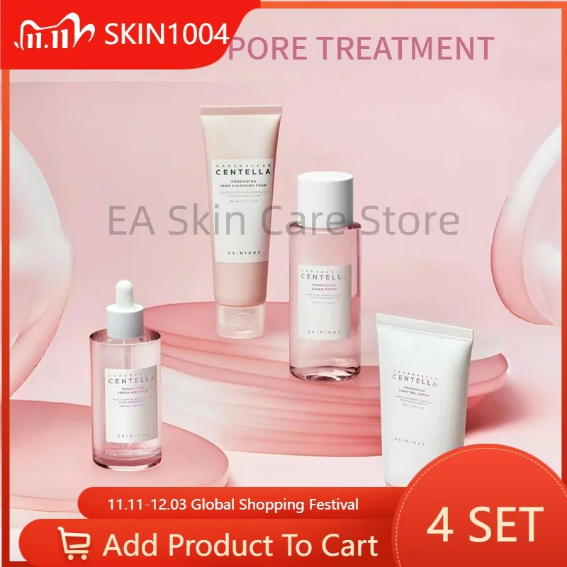 

Madagascar Centella Skincare Coreanos Originales 4Pcs/Set Ampoule Serum Cleansing Foam Poremizing Clear Toner Gel Cream