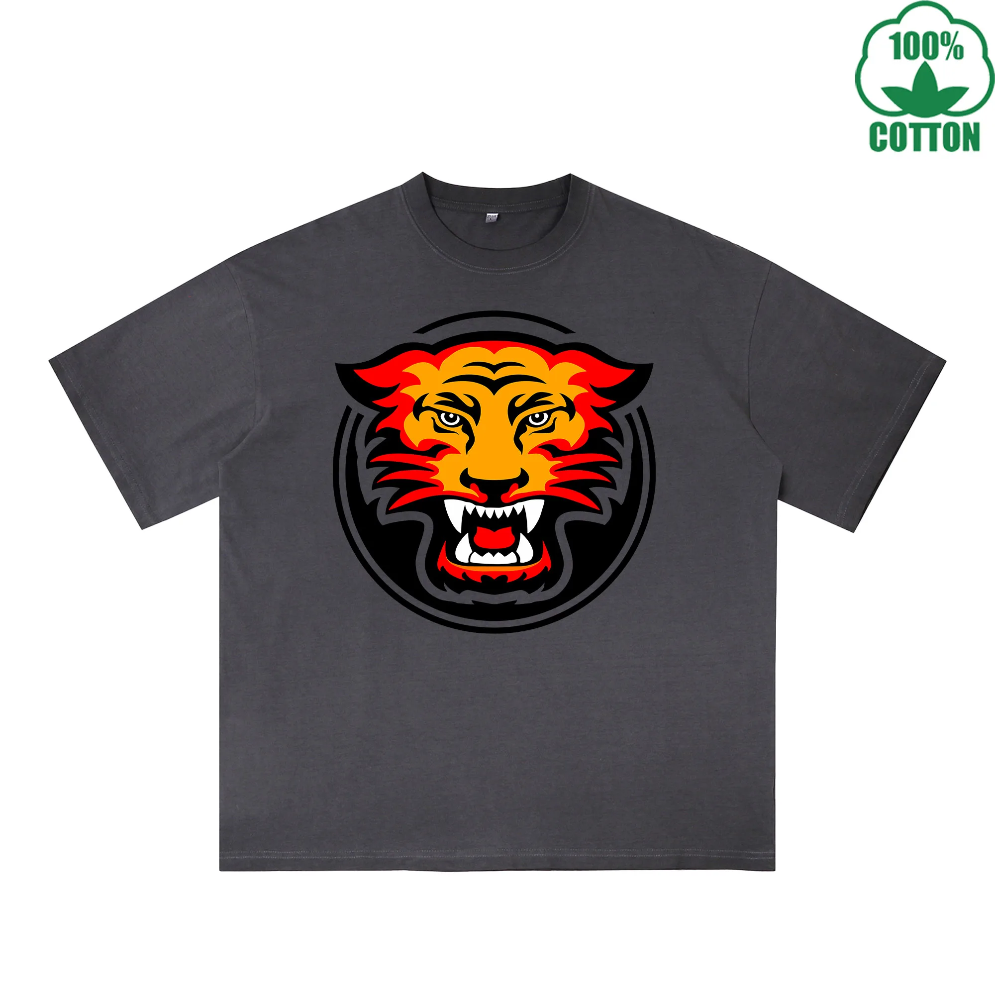 

Tiger King Printed Dirty WashT-Shirt 230G Multicolor Loose Trendy Fashionable 100%Cotton Short Sleeve Top