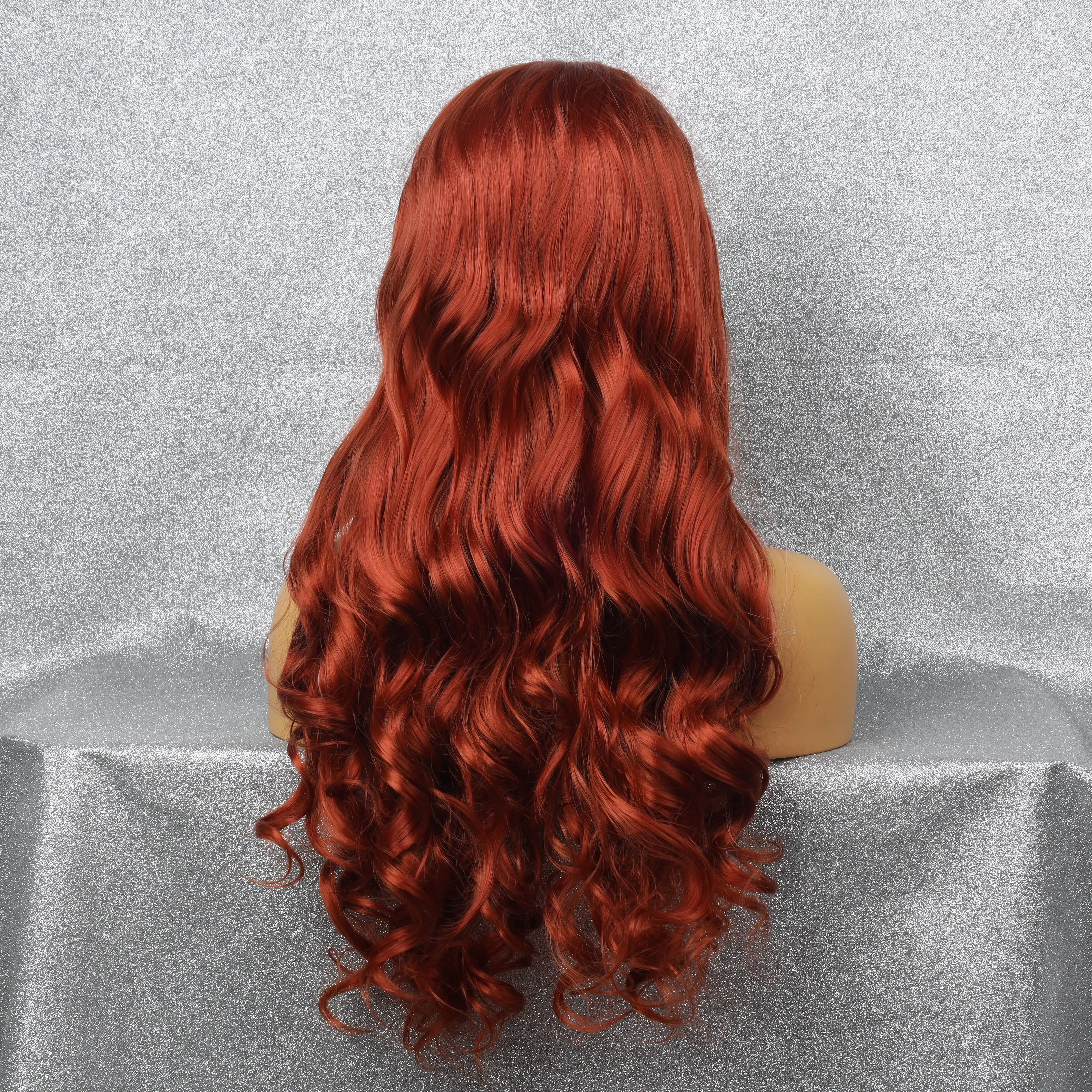 CWIGS Front Lace Synthetic White and Red Body Wave Wig Women's Natural Bangs Mesh Cap Lightweight Breathable Cosplay Wig