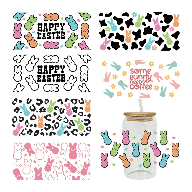 UV DTF Transfers Stickers, Easter Bunny, Printed for DIY Glass, Ceramic Metal Leather, 3D, 16oz, Cup Wraps D5967