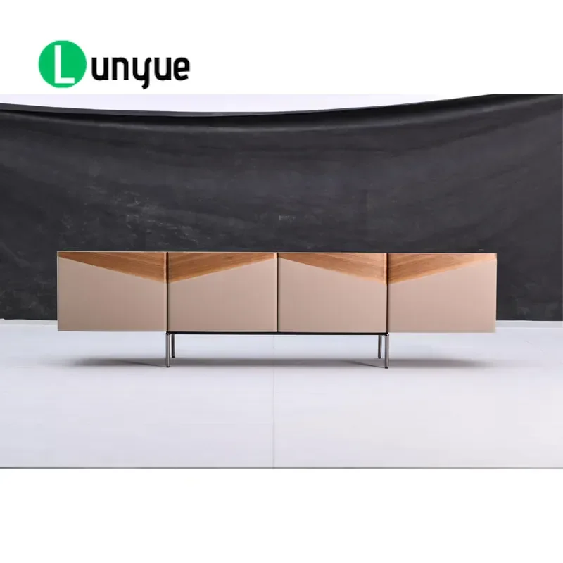 Modern Luxury Marble Top TV Cabinet Saddle Leather Finish Villa Living Room Furniture High End Storage Console Table