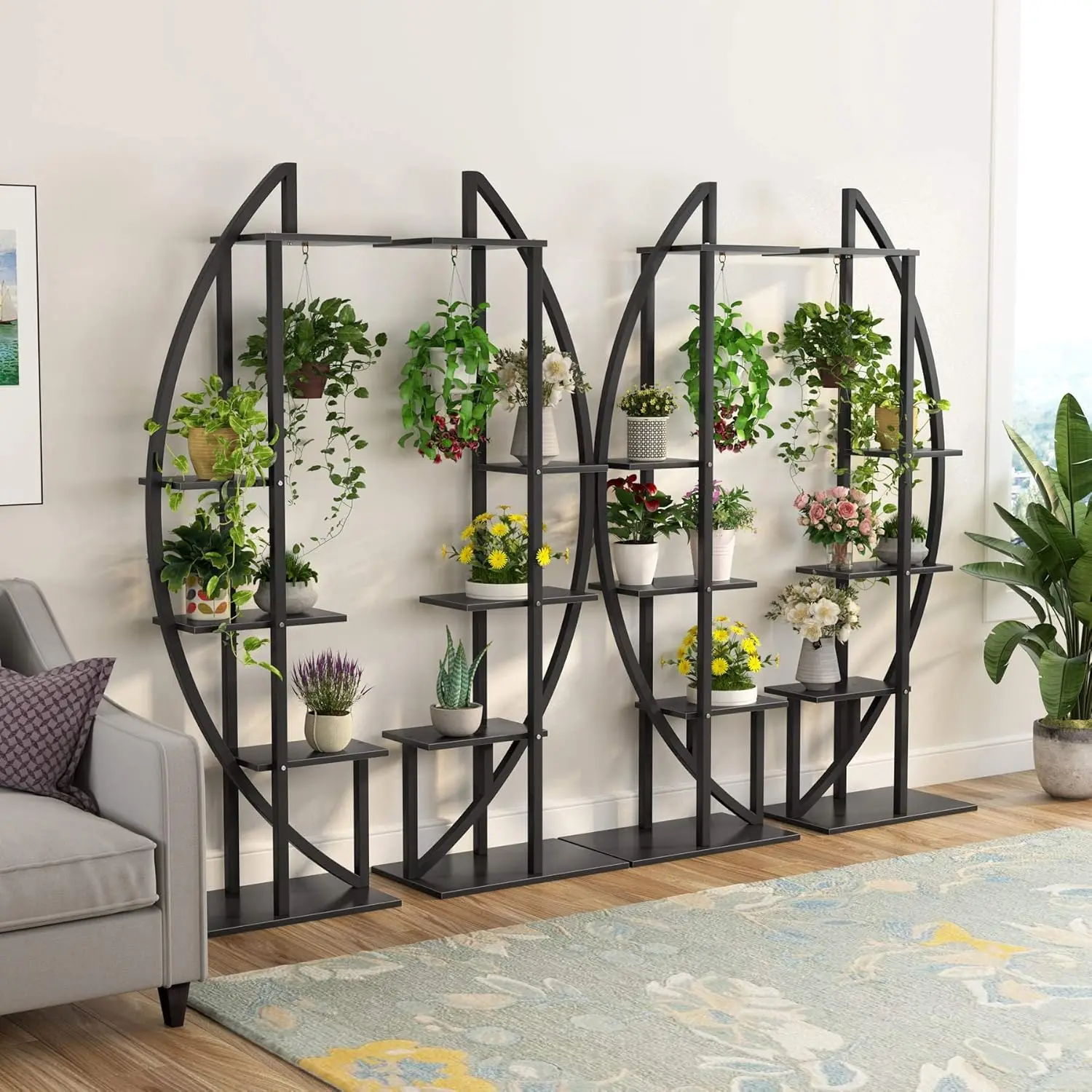 Pacote de suporte de planta de 5 camadas de 2, prateleira de exibição curvada multiuso bonsai flor planta suporte rack para jardim interno ou varanda, h