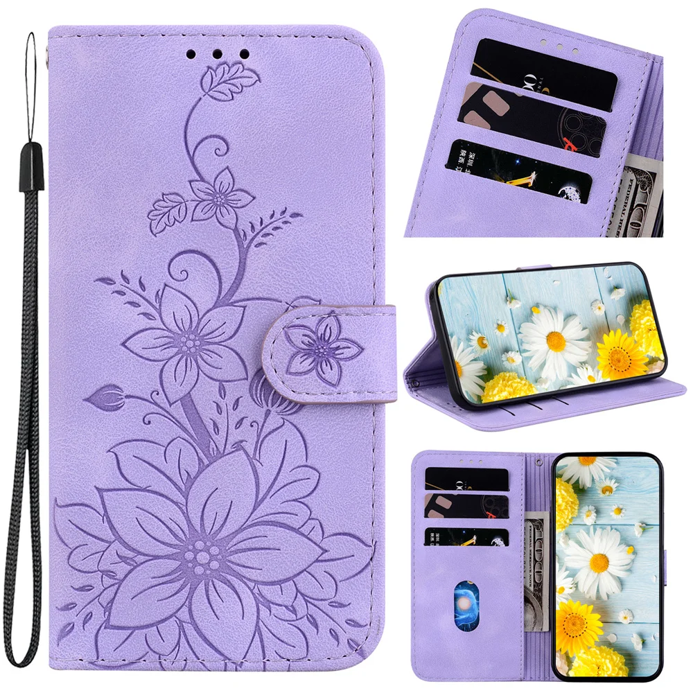 lily Floral Flower Case For NOKIA G21 G11 Plus G20 G10 G22 G300 G42 G60 Card Slot Wallet Manget Fold Flip Book Case Cover Funda