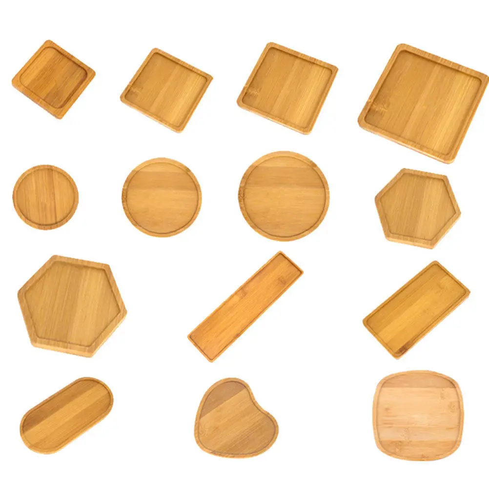 6Pcs Bamboo Flowerpot Tray Set Decorative Succulent Plant Holder for Kitchen Desktop Window Sill Office Home Minimalist Round