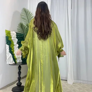 عباية كيمونو لامعة مفتوحة دبي فستان إسلامي فاخر للنساء قفطان إسلامي ملابس رداء نسائي Musulmane فستان عيد رمضان