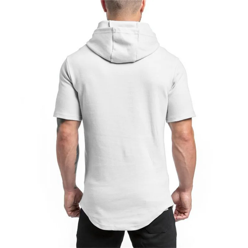 Gym Bodybuilding Running Sport Hooded T-shirts Mens Fitness Short Sleeve Muscle Muscle Shirts Cotton Breathable Slim Fit Hoodie