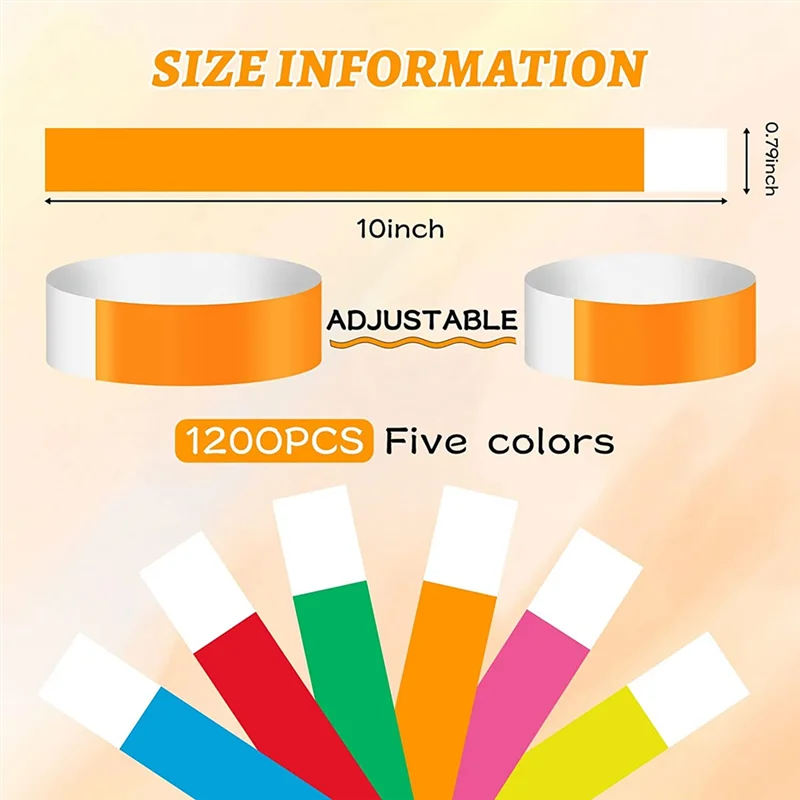 1200 Pieces Colored for Events Wrist Bands Paper Bracelets Waterproof Arm Bands for Events Custom Adhesive for Party