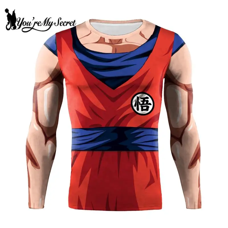 [You\'re My Secret] Cosplay Japanese Anime Compression Shirt Men Goku Superhero Printed Long Sleeve Top Costume Gym Workout Male