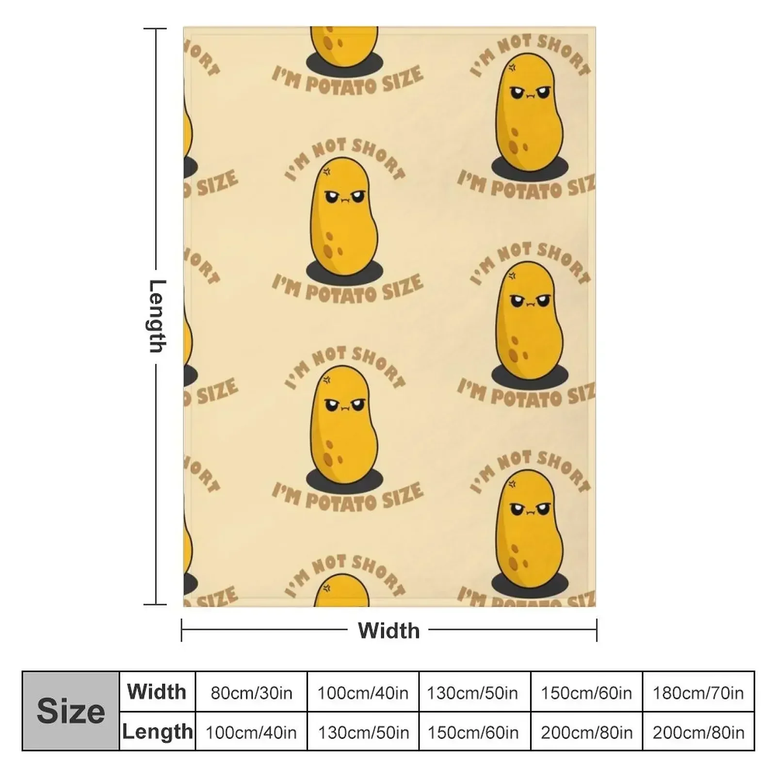 Cute Cartoon Potato || I'm Not Short, I'm Potato Size || Kawai Throw Blanket