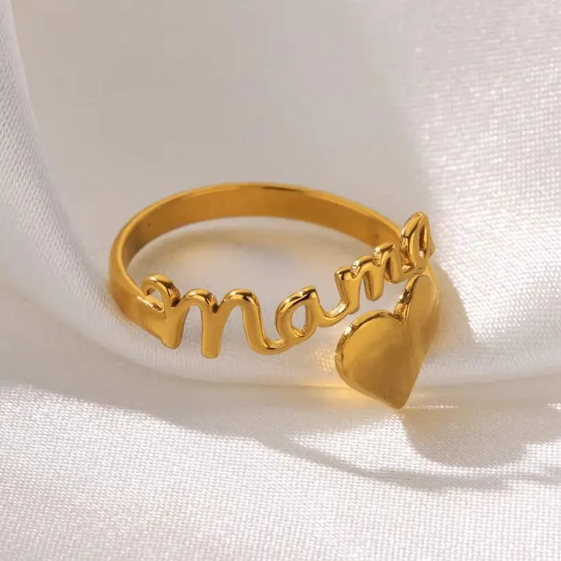 Anillos de mamá grabados para mujer, anillo de acero inoxidable con forma de corazón, tendencia 2025, joyería femenina única, regalos para madre, anillos para mujer