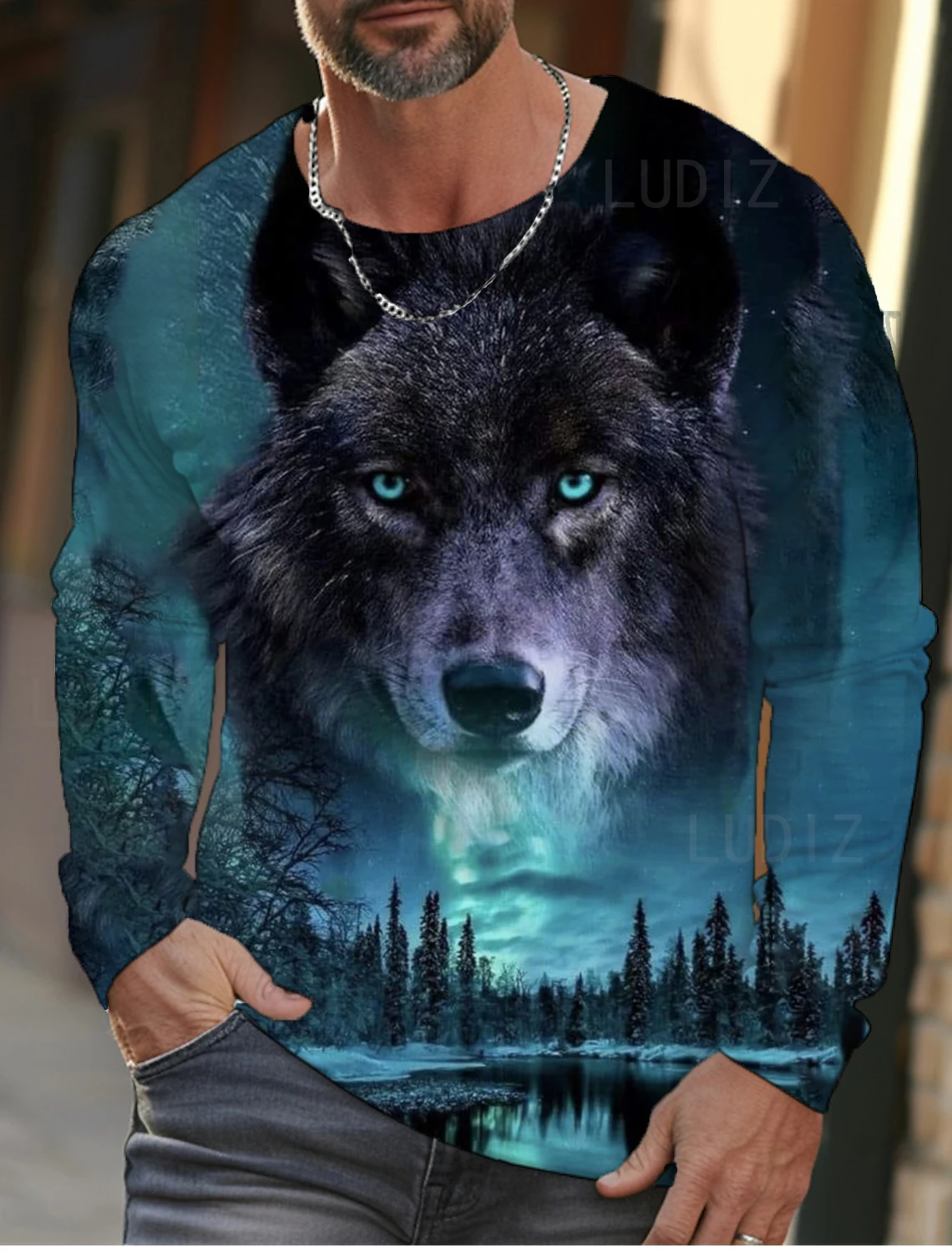 The Wolf Graphic Men\'s Long Sleeve T-shirt for Men Clothing Casual Top Tee Shirt Fashion Animal 3D Full Printing Streetwear