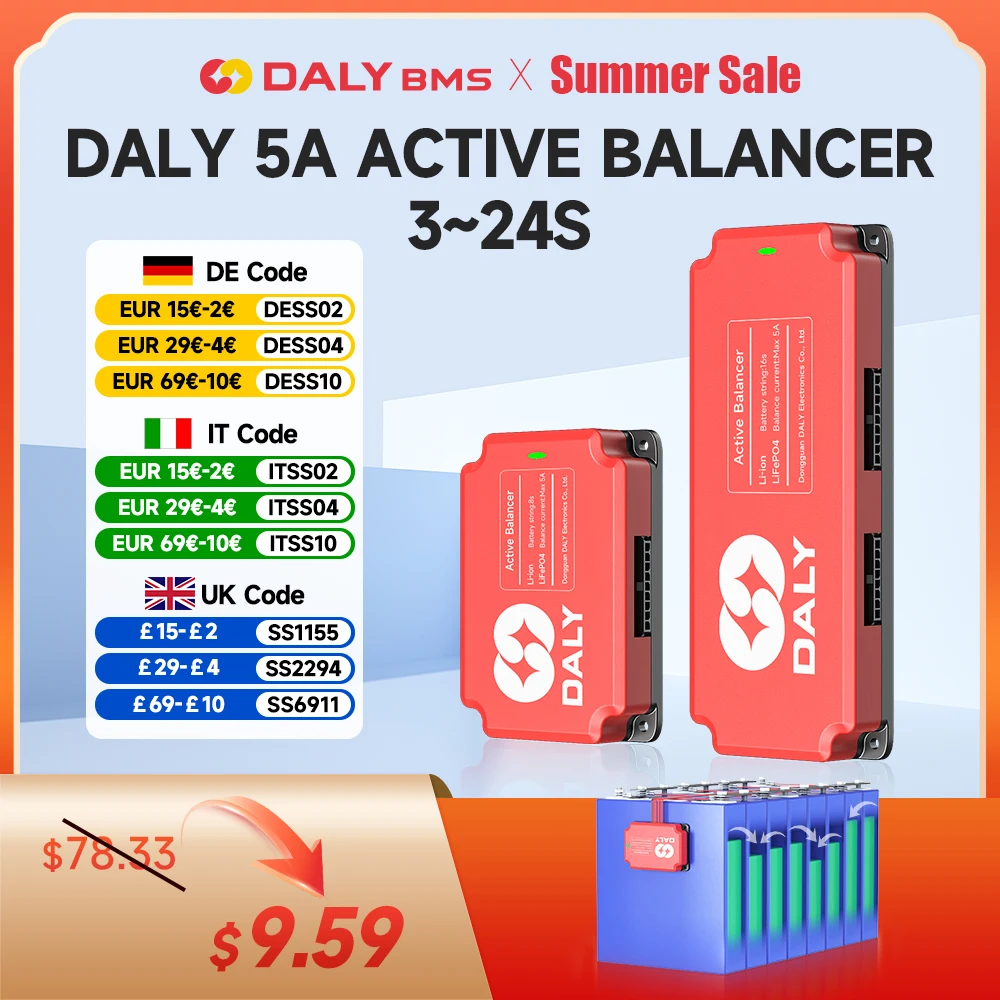 

Daly 5A Active Balancer BMS 4S Lifepo4 Battery Equalizer 24V 8S 16S Balancing Board 18650 for Battery Packs 10S 12S 13S 14S 15S