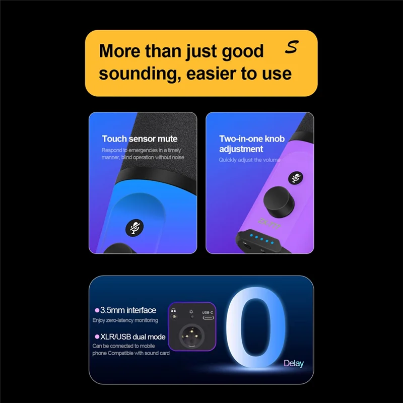 Podcasting 녹음 게임 라이브 스트리밍용 데스크탑용 FFYY-RGB 장착 USB/XLR 다이나믹 마이크 – 듀얼 인터페이스 모델