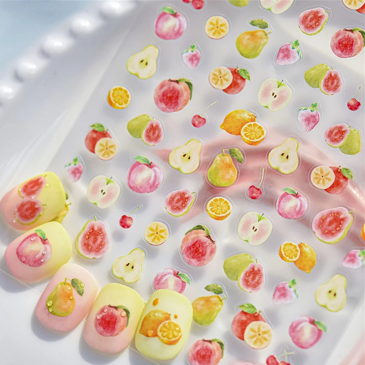 

Fig Guava Pitaya Honey Peach Oranges Watermelon Strawberry Apple Pineapple Fruit Nail Art Decoration Stickers Manicure Decals