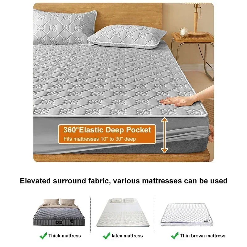 Waterproof Elastic Mattress Cover Bed Sheets Pad Protector Bed Cover Soft Queen King Solid Color Latex Mat Cover 150/160/180x200