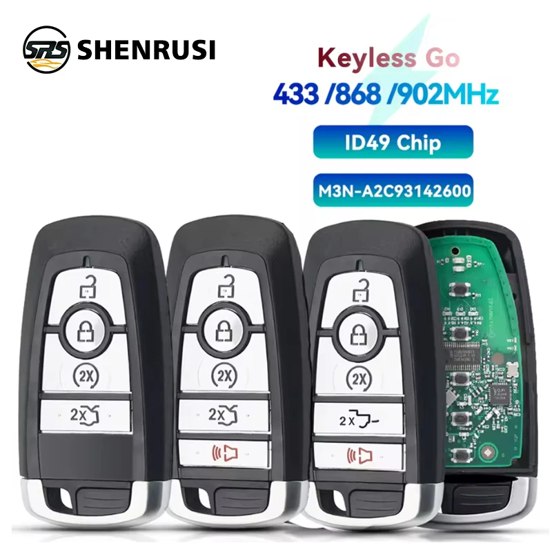 

SHENRUSI M3N-A2C93142600 4/5 Buttons Smart Remote Car Key 433/868/902mhz ID49 for Ford Edge Fusion Expedition Explorer Mustang