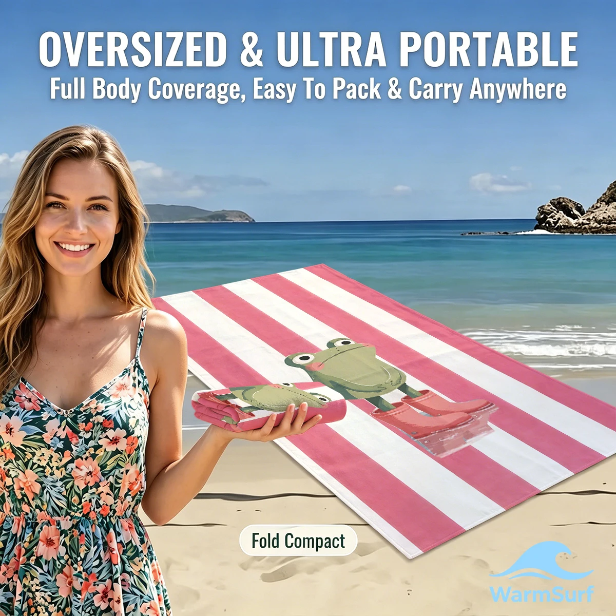 Pink Stripe Rain Boot Frog Luxury Beach Towels Crafted from Combed Cotton Plush and Absorbent Beach Towel or Pool Towels