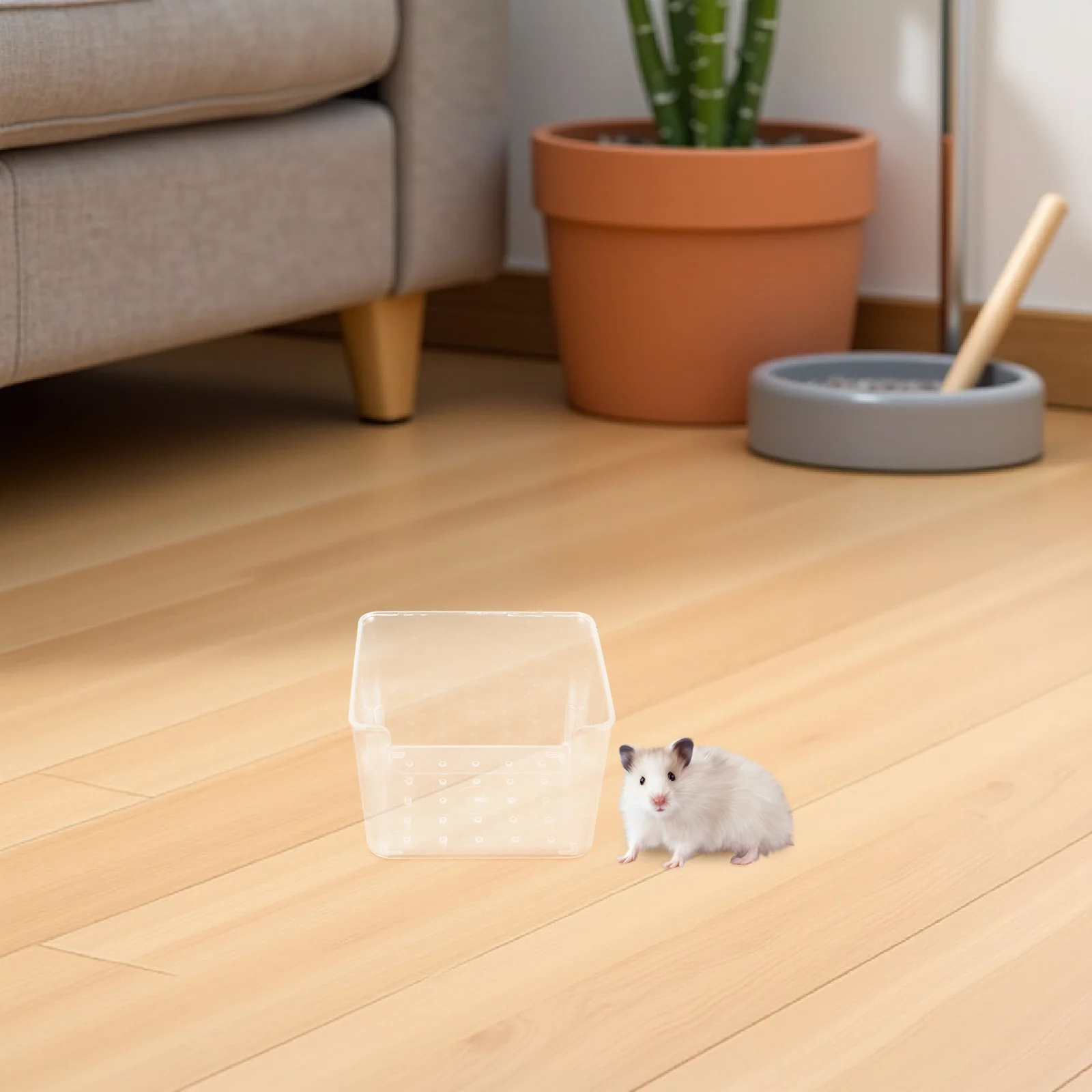 

4Pcs Small Animal Sand Bath Box Transparent Plastic Hamster Shower Tray Stable Anti-Slip Digging Container for Mice