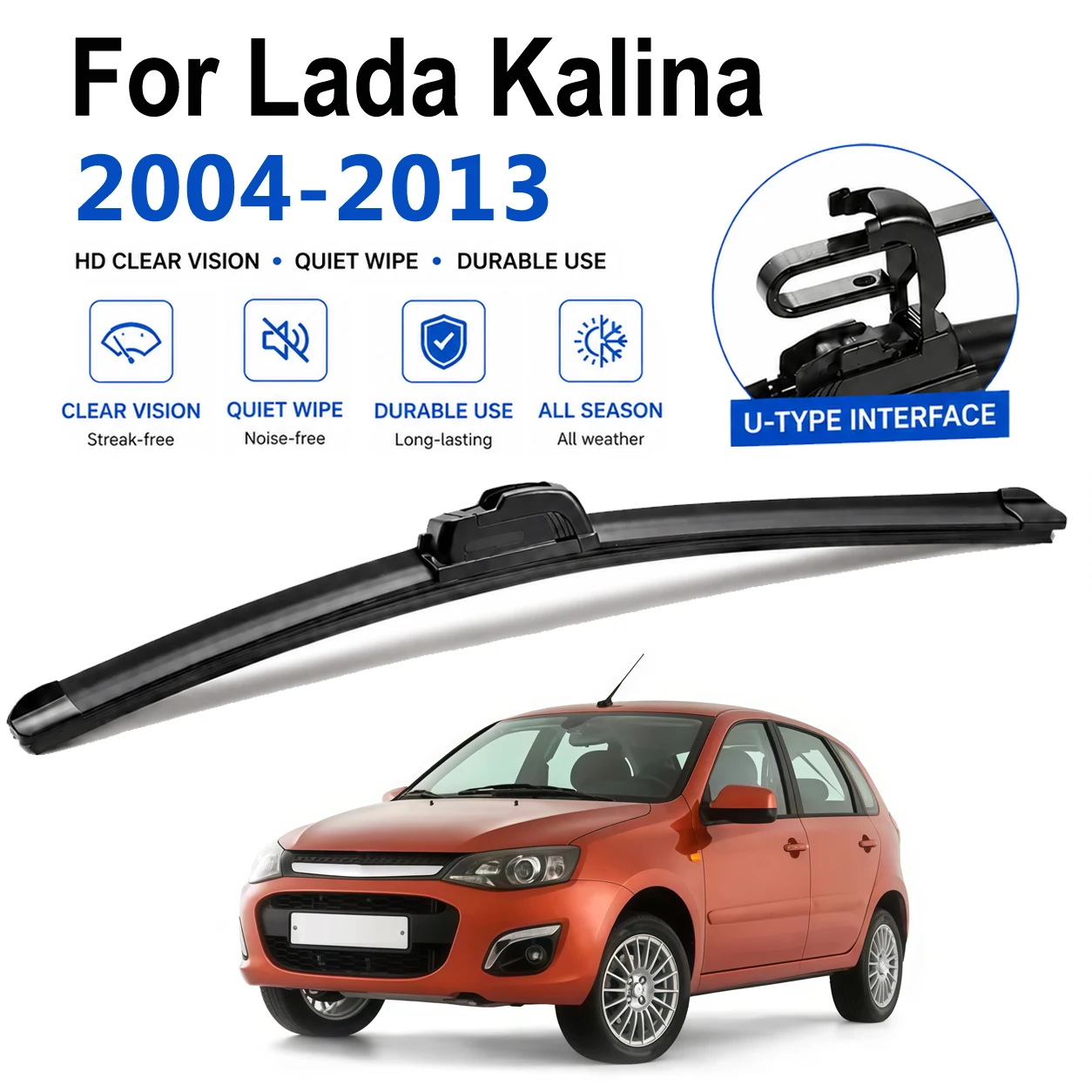 Exact Fit U Hook Wiper Blades For Lada Kalina 2004-2013 Premium Rubber Quiet Auto Front Glass Rain Wiper 24
