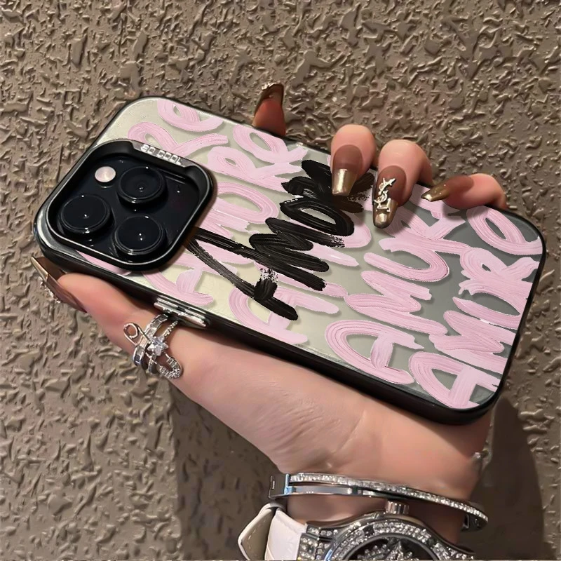 Etui Amore-Love z różowym napisem na telefon Samsung Galaxy S25 S24 S23 S22 Ultra Plus S21 FE 5G A16 A15 A26 A25 A24 A36 A56 A55 A54